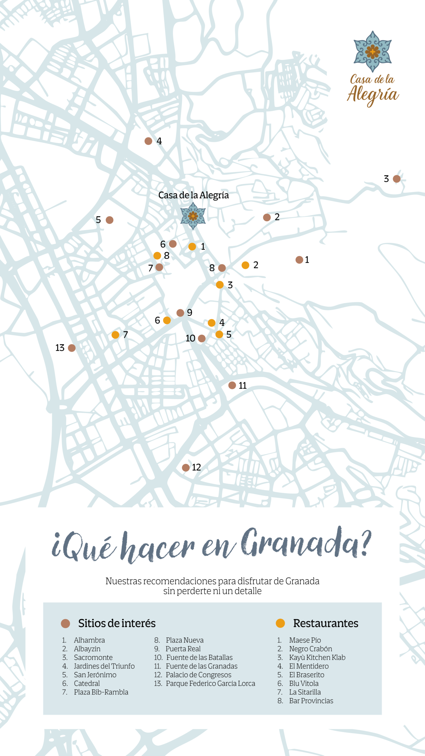 mapa de granada centro con recomendaciones